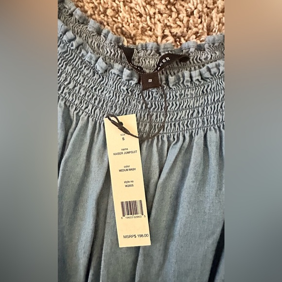 NWT- Walter Baker Light Blue Wide-Leg Jumpsuit with smoked waist - Picture 5 of 7